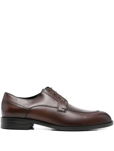 Hugo Boss Leather Derby Shoes In Brown
