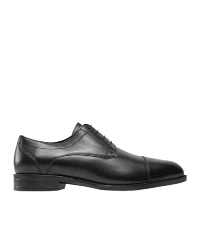Hugo Boss Grained-leather Derby Shoes With Anti-slip Sole In Black