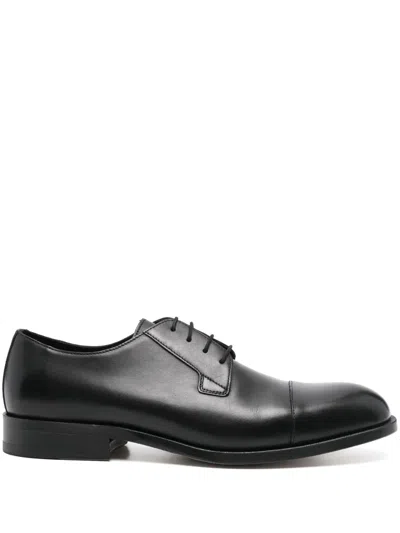 Hugo Boss Leather Derby Shoes In Black