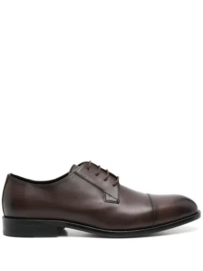 Hugo Boss Cap-toe Derby Shoes In Leather In Brown