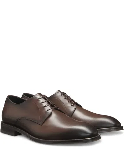 Hugo Boss Leather Derby Shoes With Stitching Details In Brown