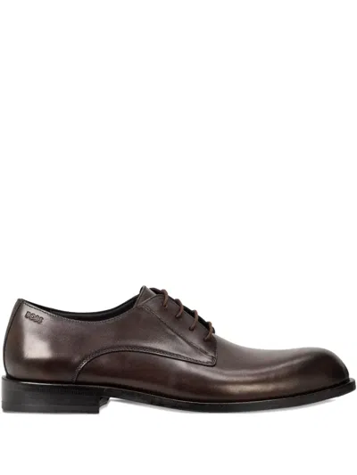 Hugo Boss Leather Lace-up Derby Shoes In Brown