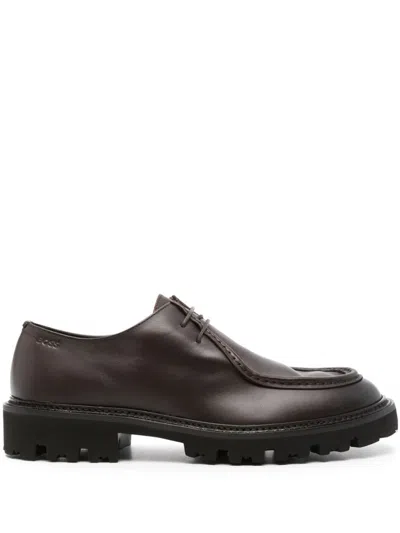 Hugo Boss Leather Derby Shoes In Brown