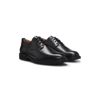 Hugo Boss Leather Derby Shoes With Brogue Detailing In Black
