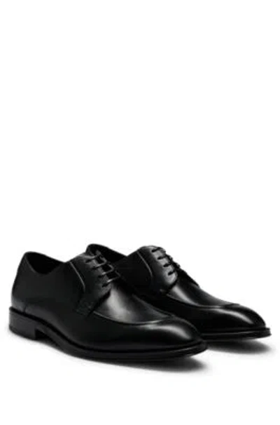 Hugo Boss Boss Mens Black Brand-emed Tonal-stitching Leather Derby Shoes