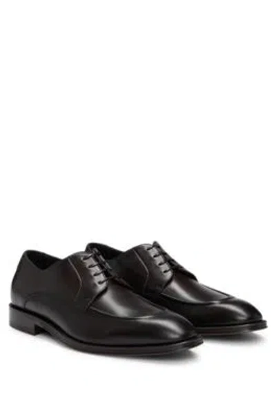 Hugo Boss Leather Derby Shoes With Double Stitching On Uppers In Dark Brown