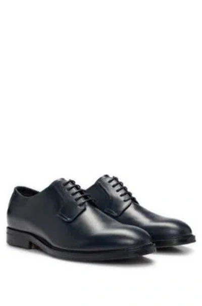 Hugo Boss Leather Derby Shoes With Embossed Logo In Dark Blue
