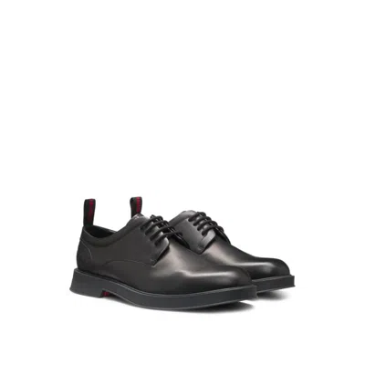 Hugo Boss Leather Derby Shoes With Monogram Heel In Black