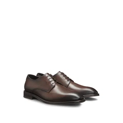 Hugo Boss Lisbon Mens Leather Derby Shoes With Leather Lining Nos Co In Dark Brown 202