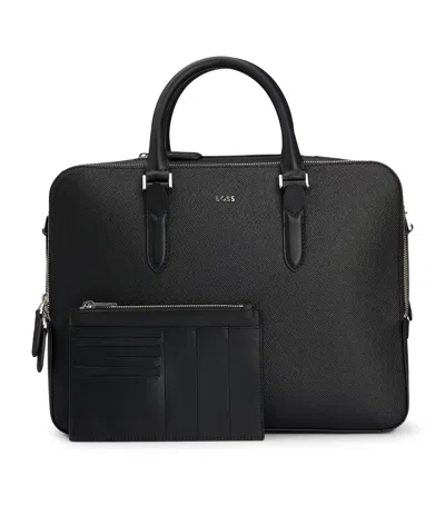 Hugo Boss Leather Document Case In Black