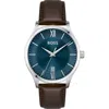 Hugo Boss Brown Leather Dress Watch In Brown