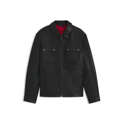 Hugo Boss Leather Field Jacket In A Regular Fit In Black