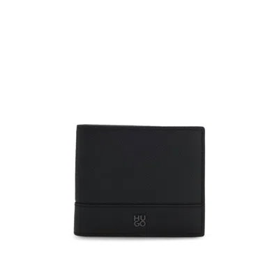 Hugo Boss Leather Folding Wallet With Stacked-logo Trim In Black