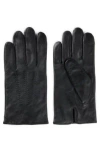 Hugo Boss Leather Gloves With Wool Lining And Logo Lettering In Black