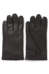 Hugo Boss Leather Gloves With Wool Lining And Logo Lettering In Brown