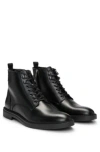 Hugo Boss Leather Half Boots With Lining And Brogue Details In Black