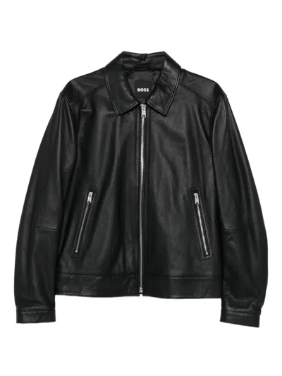 Hugo Boss Leather Jacket In Black