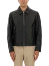 Hugo Boss Boss Tailored Black Leather Jacket With Classic Collar And Zip Closure In Brown