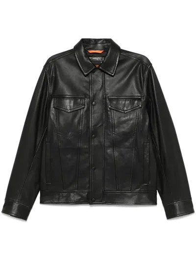 Hugo Boss Leather Jacket In Black