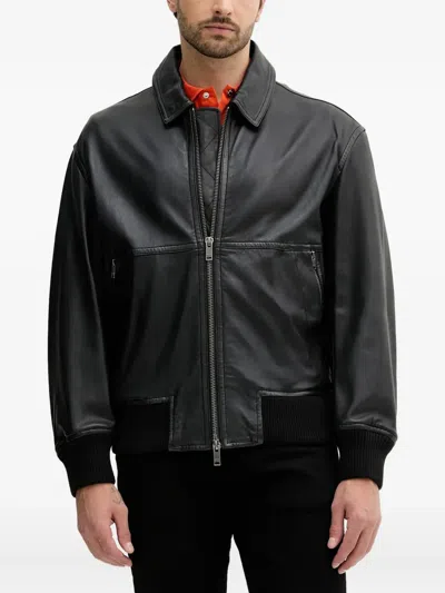 Hugo Boss Leather Jacket In Black