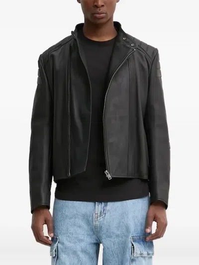 Hugo Boss Leather Jacket In Black