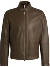 Hugo Boss Regular-fit Jacket In Grained Leather In Green