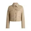 Hugo Boss Leather Jacket With Contrast Cuffs And Buttoned Closure In Beige