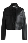 Hugo Boss Leather Jacket With Contrast Cuffs And Buttoned Closure In Black