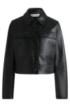 Hugo Boss Leather Jacket With Contrast Cuffs And Buttoned Closure In Black