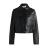 Hugo Boss Leather Jacket With Contrast Cuffs And Buttoned Closure In Black