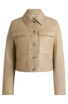Hugo Boss Leather Jacket With Contrast Cuffs And Buttoned Closure In Light Beige
