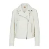 Hugo Boss Leather Jacket With Signature Lining And Asymmetric Zip In White