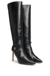 Hugo Boss Leather Knee Boots With Double B Monogram In Black