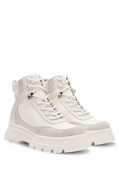 Hugo Boss Leather Lace-up Boots With Contrasting Trims In Neutrals
