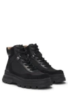 Hugo Boss Leather Lace-up Boots With Contrasting Trims In Black