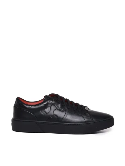 Hugo Boss Leather Lace-up Sneakers Com Special Embossed Graphic In Black