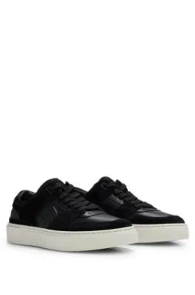 Hugo Boss Leather Lace-up Trainers With Suede Trims In Black