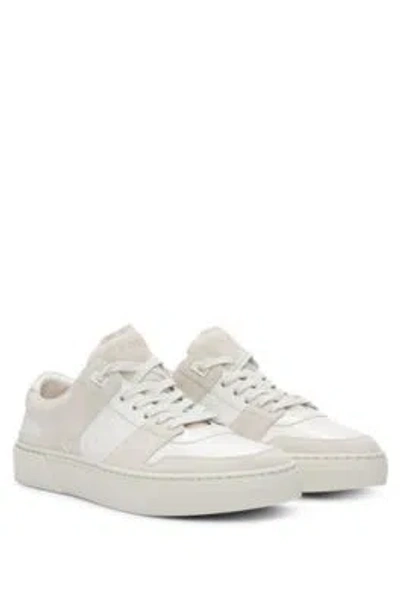 Hugo Boss Leather Lace-up Trainers With Suede Trims In White