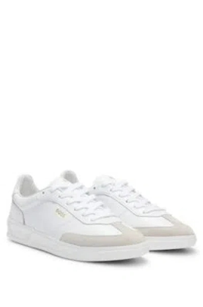 Hugo Boss Leather Lace-up Trainers With Suede Trims In White