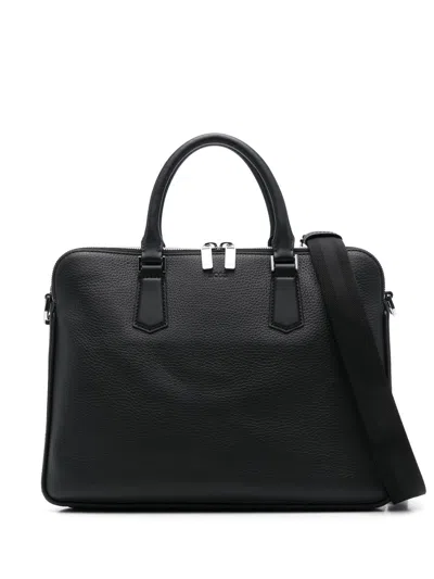 Hugo Boss Leather Laptop Bag In Black