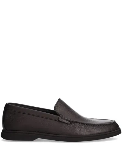 Hugo Boss Leather Loafers In Brown