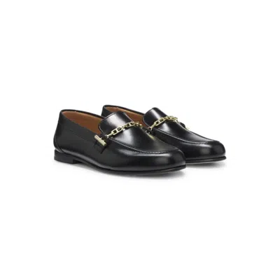 Hugo Boss Leather Loafers With Chain Trim And Logo Detail In Black
