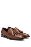 Hugo Boss Leather Loafers With Tassel Trim In Brown