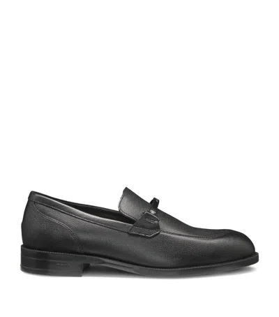 Hugo Boss Leather Logo Hardware Loafers In Black