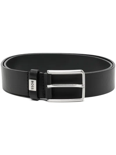 Hugo Boss Leather Logo Keeper Belt In Black
