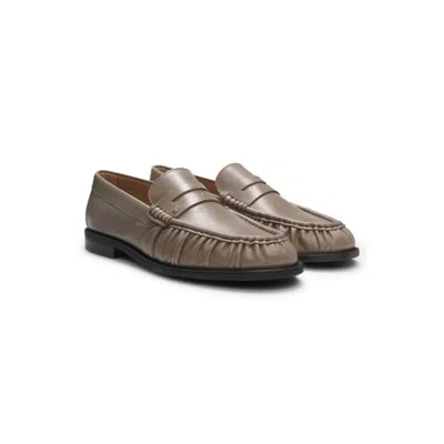 Hugo Boss Leather Moccasins With Double B Monogram In Green