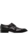 Hugo Boss Italian-made Double-strap Monk Shoes In Grained Leather In Black