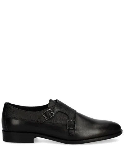 Hugo Boss Cap-toe Double Monk Shoes In Leather In Black