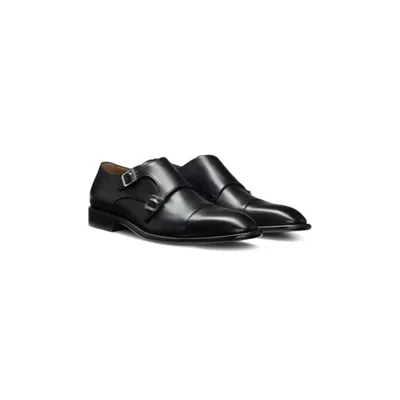 Hugo Boss Leather Monk Shoes With Double Strap In Black