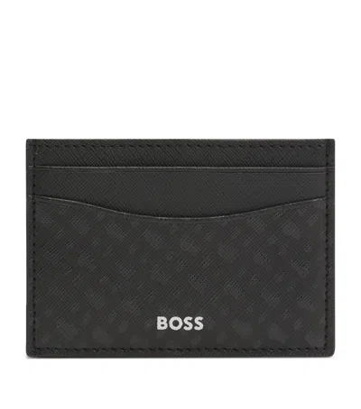 Hugo Boss Leather Monogram Card Holder In Black